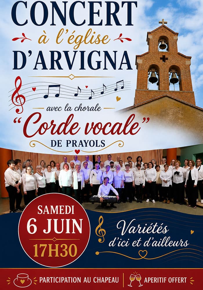 Concert &agrave; l'&eacute;glise d'Arvigna la chorale "Corde vocale" samedi 6 juin 