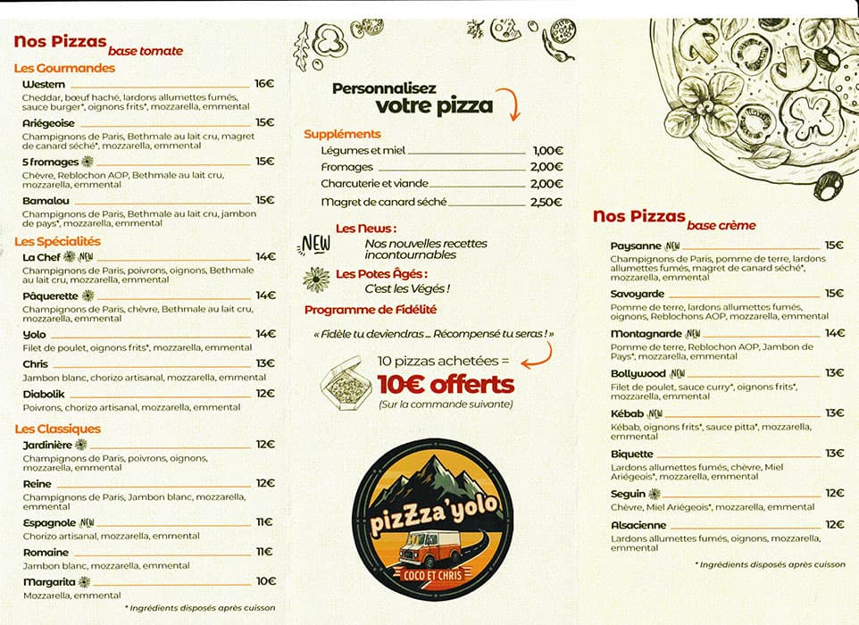 Carte des pizzza YOLO